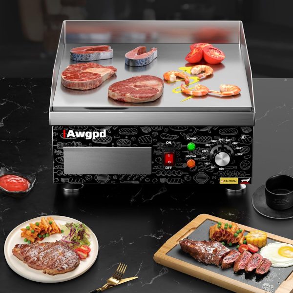 Awgpd Commercial Griddle Black Stainless Steel 1800W-7