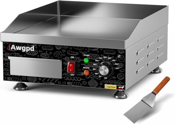 Awgpd Commercial Griddle Black Stainless Steel 1800W-0