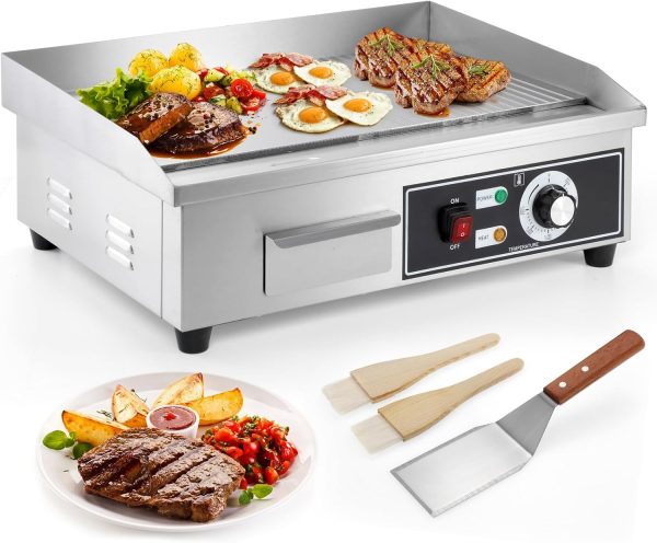 IRONWALLS Commercial Griddle 1600W Non Stick Stainless Steel-0