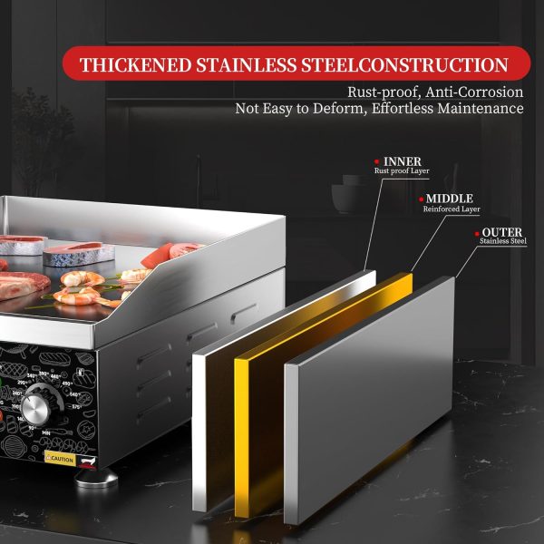 Awgpd Commercial Griddle Black Stainless Steel 1800W-6