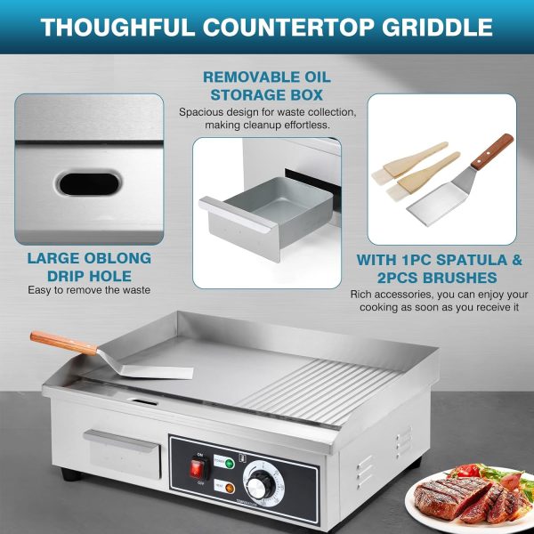IRONWALLS Commercial Griddle 1600W Non Stick Stainless Steel-6