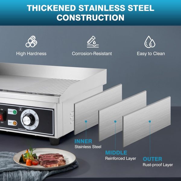 IRONWALLS Commercial Griddle 1600W Non Stick Stainless Steel-4