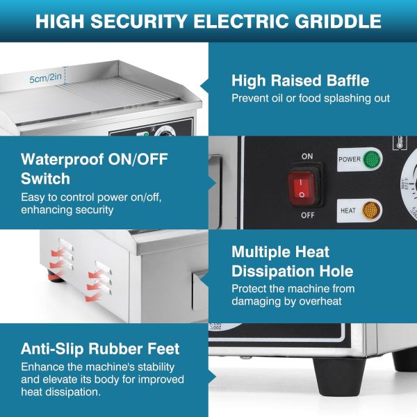 IRONWALLS Commercial Griddle 1600W Non Stick Stainless Steel-5