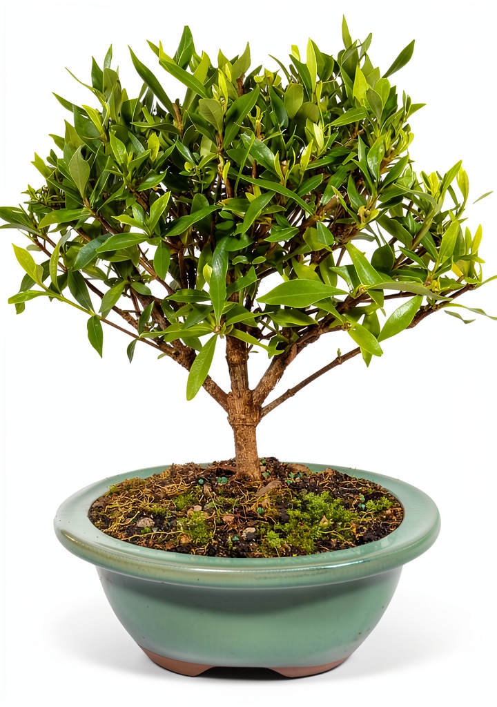 Brussels Bonsai Gardenia in ceramic pot displayed outdoors